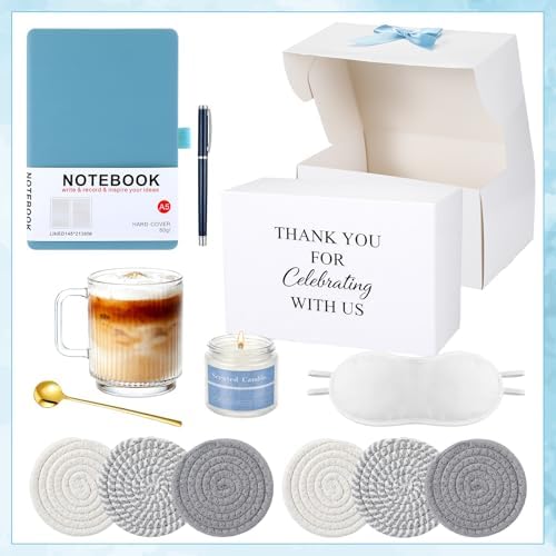 Ctosree 6 Set/48 Pcs Blue Baby Shower Game Prizes for Winners Gift Set Include Notebook Pen Ceramic Mug Spoon Coaster Scented Candle Eye Mask Gift Box for Wedding Bridal Baby Shower Favor for Guest - Image 5