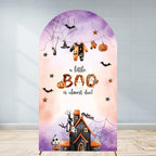 Halloween Baby Shower Arch Backdroop Cover 7.2ft A Little Boo is Almost Due Boy Girl Gender Neutral Wall Stretchy Fitted Fabric Fall Autumn Reveal Arched Photo Booth Background (4x7.2ft/120x220cm) by Unknown