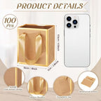 Yeaqee 100 Pcs Mini Paper Gift Bags with Handles Tag, Kraft,Gold - Image 2
