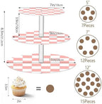 J JOYSAY Chess Checkerboard Flesh Color White Print Acrylic Cupcake Stand 3 Tier Dessert Table Display Set Clear Cake Stands for Baby Shower Wedding Party Decorations Easy Assembly Macaron Tower - Image 3