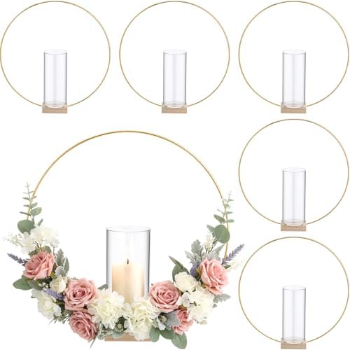 Leinuosen 12 Pack 12 Inch Metal Floral Hoop Centerpiece with Stand Set by Leinuosen