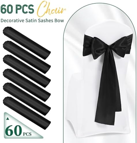 60 PCS Black Satin Chair Sashes, 7 x 108 Inch - Image 2