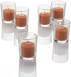 Set of 144 Richland Votive Candles Orange Unscented and 144 Clear Glass Eastland Votive Holders by Richland