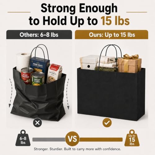 GSSUSA Black Paper Bags with Handles, Large Shopping Bags 16x6x12, 100 Pack - Image 3