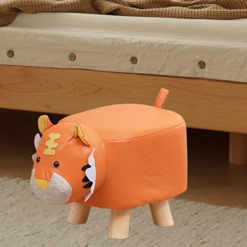 Animal Shaped Children's Footstool, Orange Tiger Ottoman with Wooden Legs, 11.8 x 9.8 x 9.8 in for Entryway and Playroom - Image 5