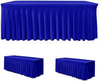 2 Pcs Royal Blue Spandex Table Covers 4ft Rectangle Ruffle Skirts for Party by HolidayIdeas