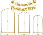 LANGXUN Gold Metal Arch Backdrop Stand Set, 7.2ft / 6.6ft / 6ft Balloon Arch Frame for Wedding Birthday Party Baby Shower Graduation Anniversary Decoration (6ft / 6.6ft / 7.2ft 3 pcs per Set) - Image 2