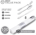 400PCS Pre Rolled Silver Plastic Silverware Sets Fancy for Wedding - Image 3