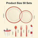 BESTSTAR 350PCS Clear and Red Disposable Plates Set for 50 Guests for Party - Image 4