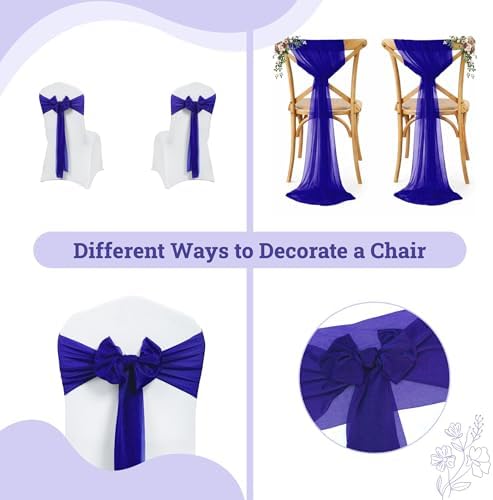 MDS Pack of 100 Chiffon Chair Sashes for Wedding & Event Décor - Royal Blue - Image 4