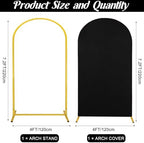 Metal Arch Stand and Cover Set,1 Black Spandex Fitted Backdrop with 1 Gold Wedding Arched Stand Frame for Parties Birthday Baby Shower Bridal Banquet Decoration (7.2FT) - Image 2