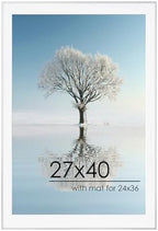 27x40 Metal Picture Frame For Wall With Mat For 24x36, 27''x40'' Aluminum Photo Frames With Tempered Glass For Home Decor, Minimalist Modern Poster Frame Horizontal And Vertical Formats, Silver by FLYJOE