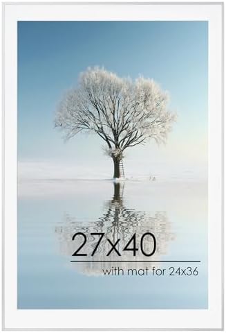 27x40 Metal Picture Frame For Wall With Mat For 24x36, 27''x40'' Aluminum Photo Frames With Tempered Glass For Home Decor, Minimalist Modern Poster Frame Horizontal And Vertical Formats, Silver by FLYJOE