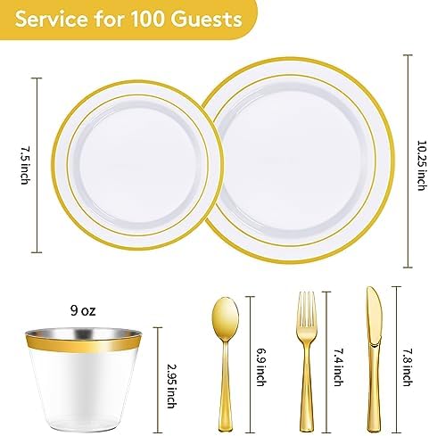 Goodluck 600 Pieces Gold Disposable Plastic Plates for 100 Guests - Image 3