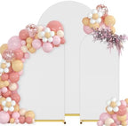 Arch Backdrop Stand with Cover Set, 7.2FT,6.6FT,6FT Gold Metal Wedding Arch for Ceremony, Heavy Duty Balloon Arch Stand with White Spandex Cover for Birthday Party, Baby Shower, Graduation by CLUDPARK