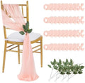 QueenDream Blush Chair Sashes Wedding: 36 Pieces Long Sheer Wedding Aisle Chair Decorations Tulle ChairCovers with Artificial Eucalyptus by QueenDream