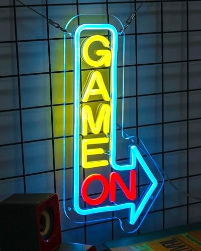 GAME ON Neon Sign for Wall Decor, LED Neon Gamer Sign for Arcade Room, Game Room, Bedroom, Kids, Boyfriend, Gifts Stepless Dimmable by Raipile