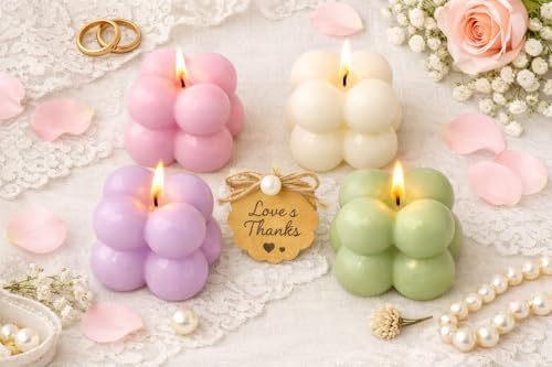 Terreux Mind & Body Mini Bubble Candles Wedding Favors, 30 Sets, 1.6", White, with Thank You Card and Ribbon, Bridal Baby Shower Gifts, Baptism Gift for Guests (Pink) - Image 2