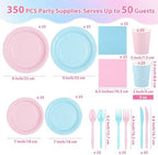 Kochorie 350 Pieces Gender Reveal Dinnerware Set, 7 & 9 inch Light Pink Light Blue Paper Plates Cups Napkins Plastic Cutlery Disposable Party Supplies for Birthday Baby Shower, Serve 50 Guests - Image 2