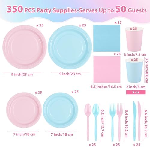 Kochorie 350 Pieces Gender Reveal Dinnerware Set, 7 & 9 inch Light Pink Light Blue Paper Plates Cups Napkins Plastic Cutlery Disposable Party Supplies for Birthday Baby Shower, Serve 50 Guests - Image 2
