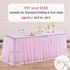 Suppromo 2 Pack 6ft Pink Tablecloths for Rectangle Tables 72 x 30 Inch Pink Rectangular Table Cloth, Wrinkle Free Table Cover with Tutu Skirt for Baby Shower Birthday Party Banquet Buffet Cake - Image 6