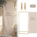 Striped Happy Birthday Sign Stand with Linen Ribbon, Khaki by Unknown