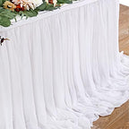 White Table Skirt for Rectangle Tables 14FT Chiffon Sheer Tablecloth for Birthday Party Sweetheart Cake Table Decoration - Image 3