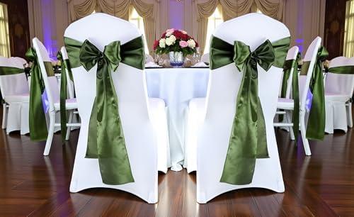 MDS® Pack of 75 Satin Chair Sashes for Wedding & Events – Olive Green - Image 2