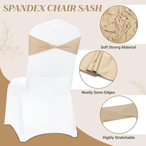 Pack of 125 Spandex Chair Sashes without Slider Buckles – Champagne Gold - Image 3