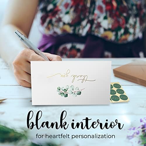 100 Heavyweight Blank Thank You Cards with Envelopes for a Personal Touch, Eucalyptus Thank You Card for Any Occasion, Wedding, Bulk Pack Card with Envelopes & Stickers (3.7 x 5.1 Inches) (100 Pack) - Image 5