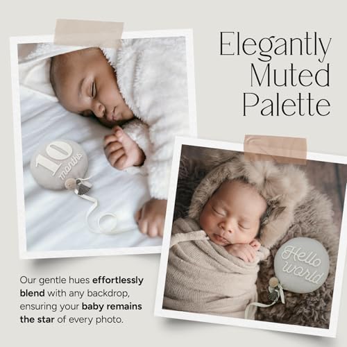 Balloon Baby Monthly Milestone Marker Signs, Photo Prop for Photoshoot | Stuffed Plush Balloon, Tassel, Pompom | Birth Announcement, Gender Neutral Baby Shower, Newborn Gift Set (Sand Beige) - Image 2