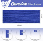 20 Pack Royal Blue Table Runners 17 x 108inch Cheesecloth Table Runner Rustic Boho Gauze Sheer Fabric Cheese Cloth Table Runner for Wedding Party Bridal Baby Shower Birthday Spring Table Decor - Image 3