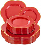 Liacere 50PCS Red Plastic Plates - Heavy Duty Disposable Plate-Red and Gold Include 25PCS Dinner Plate, 25PCS Dessert Plates for Party & Baby Shower & Graduation & Independence Day by Liacere