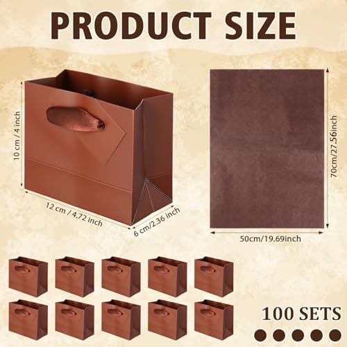 Qilery 50 Pcs Wedding Paper Gift Bags Bulk with Tissue Paper Small Gift Bags with Handle and Tags for Birthday Wedding 4th of July Party Business(Dark Brown,4.7 x 2.4 x 3.9'') - Image 2