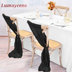 50 PCS Cheesecloth Chair Sashes Bows Wedding Aisle Decorations Chair Ribbon Ties Back Sash for Wedding Party Events Banquet Chair Cover Decoration (Black) - Image 5