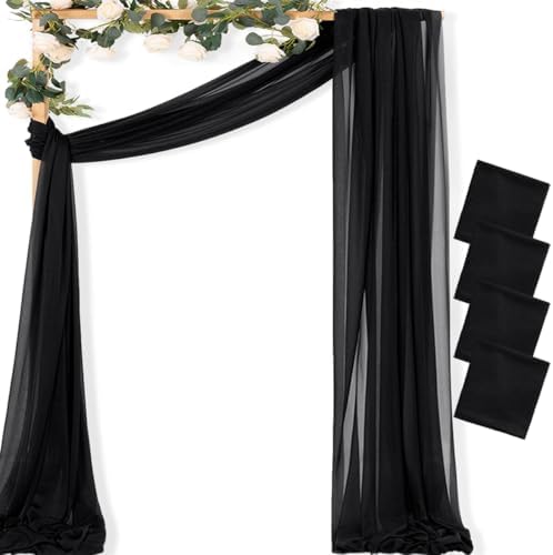 Sheer Gauze Wedding Arch Draping Fabric 29" x 20 FT 4 Panels Black by MLMC