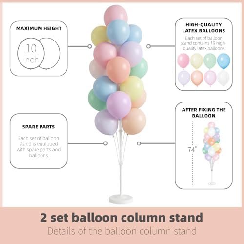 Pastel Balloon Column Kit Set of 2 With Macaron Latex Balloons Stand Included - Base,Pole,Balloon Tower Backdrop Decoration for Wedding,Baby Shower,Bridal,Graduation,Birthday,Easter Party,Bachelorette - Image 3