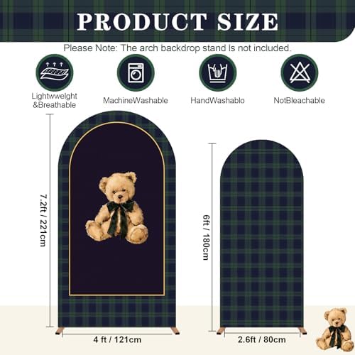 Moukeren Tartan Plaid Teddy Bear Arch Backdrop Cover 6ft and 7.2ft - Image 2
