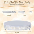Wenqik White Metal Cake Stand 14 Inch with Cutting & Spatula - Image 2
