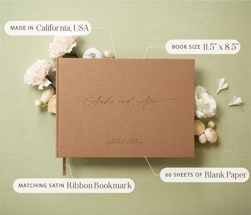 MUUJEE Personalized Guestbook in Bronze Shimmer - Premium Custom Modern Guest Book for Wedding Reception, Birthday Party or Events w/Bookmark Blank Pages for Signing 11.5 x 8.5 inches - Image 3
