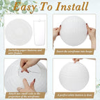 24 Packs White Paper Lanterns 10 Inch Chinese Japanese Hanging Paper Lanterns Lamp Round with Clear Fishing Line DIY Table Centerpiece Decoration for Wedding Birthday Party Baby Shower Indoor Outdoor - Image 3