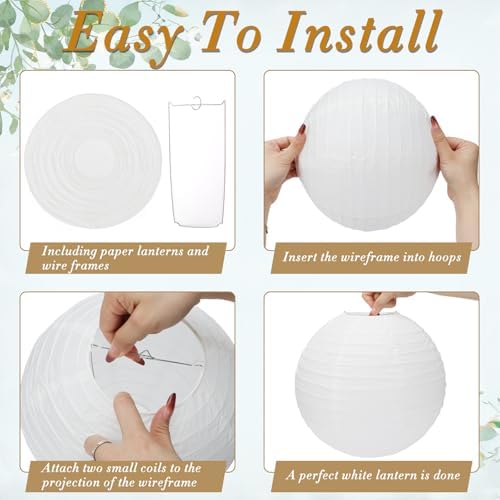 24 Packs White Paper Lanterns 10 Inch Chinese Japanese Hanging Paper Lanterns Lamp Round with Clear Fishing Line DIY Table Centerpiece Decoration for Wedding Birthday Party Baby Shower Indoor Outdoor - Image 3