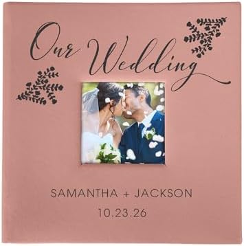 Personalized Wedding Photo Album, Custom Engraved Picture Album, Holds 200 4" x 6" Photos, Leatherette and Laser Engraved Scrapbook, Our Wedding, Pink by GiftsForYouNow