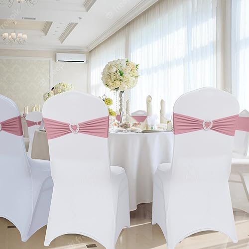 Pack of 60 Spandex Chair Sashes Bows ，Stretch Chair Cover Band with Buckle Slider Universal Elastic Ties for Wedding Banquet Party Event Decorations (Dusty Pink) - Image 6