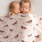 LifeTree Baby Swaddle Blankets, Boys Girls Muslin Swaddling Wrap Receiving Blanket for Newborn, 70% Viscose from Bamboo and 30% Cotton, Large 47" x 47", Horse and Blue Checkered Pattern - Image 3