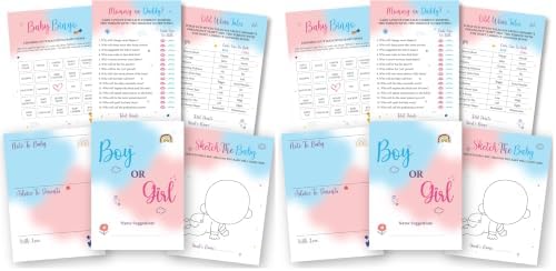 Woodamore Baby Gender Reveal Games For Guests - Fun Baby Bingo For Boy Or Girl Shower Games, Gender Reveal Decorations, Mommy Or Daddy, Old Wives Tales Gender Reveal Party Game (Pack of 2) by Woodamore