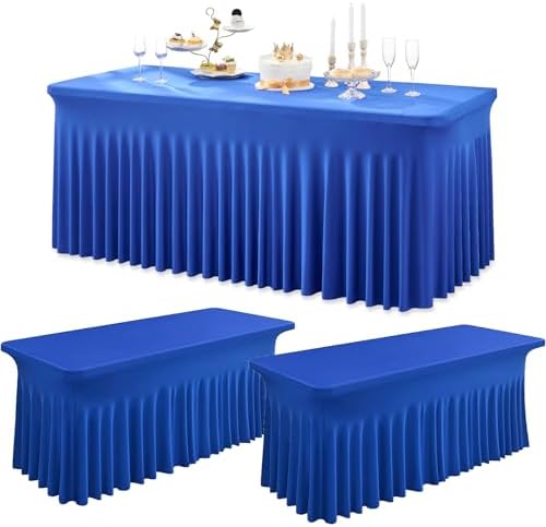3 Packs Royal Blue Spandex Tablecloths for 6 Foot Rectangle Tables, Stretchy Fitted 6FT Royal Blue Table Skirt for Wedding Party, Wrinkle Free Tablecloths for Banquet Wedding Birthday Party by Htper