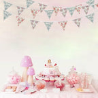Zwiebeco 32Ft Vintage Flowers Fabric Pennant Banner Triangle Flags Cotton Retro Floral Bunting Party Decorations for Birthday Engagement Wedding Baby Shower Spring Rustic Village Home Garden Decor - Image 4