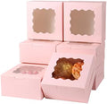 100 pcs 6x6x3 Inches Small Cake Box with Window, Bakery Pastry Cookie Boxes, Mini Pie container for Pastry,Dessert,Strawberries,Chocolates, Cupcakes with paper stickers (pink) by PFAMKEER