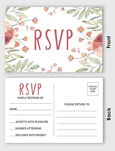 50 Blank RSVP Postcards Floral Greenery Print 4"X6" Response Cards,RSVP Reply Card for Wedding,Bridal Shower,Baby Shower - Image 3